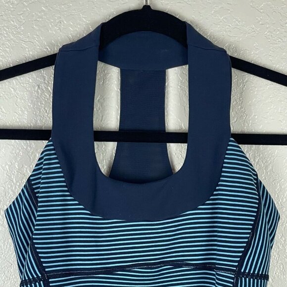 Lululemon Tank Top Womens Size 4 Scoop Neck Striped Racerback Shelf Bra Blue - Picture 3 of 8